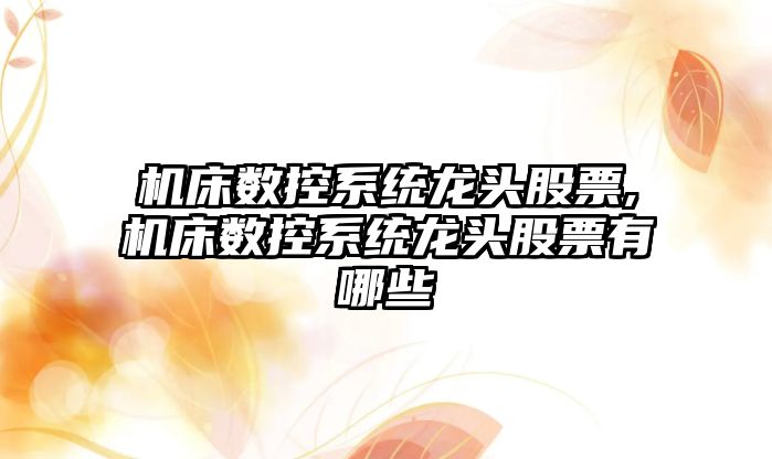 機床數控系統龍頭股票,機床數控系統龍頭股票有哪些