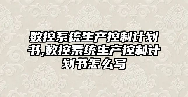 數控系統生產控制計劃書,數控系統生產控制計劃書怎么寫