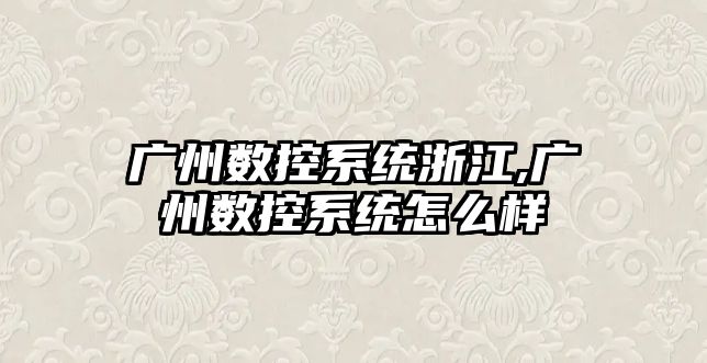 廣州數控系統浙江,廣州數控系統怎么樣