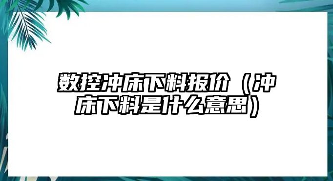 數控沖床下料報價（沖床下料是什么意思）