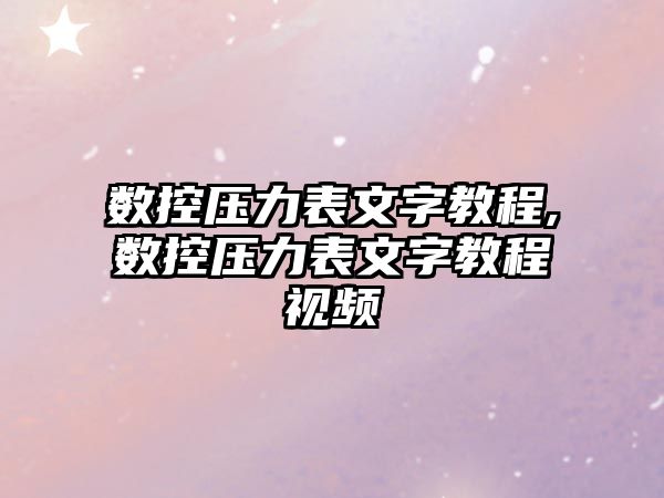 數控壓力表文字教程,數控壓力表文字教程視頻