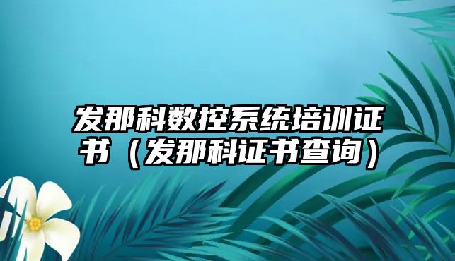 發那科數控系統培訓證書（發那科證書查詢）