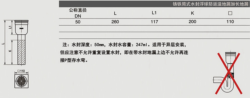 鑄鐵筒式水封浮球加長(zhǎng)地漏 (2)